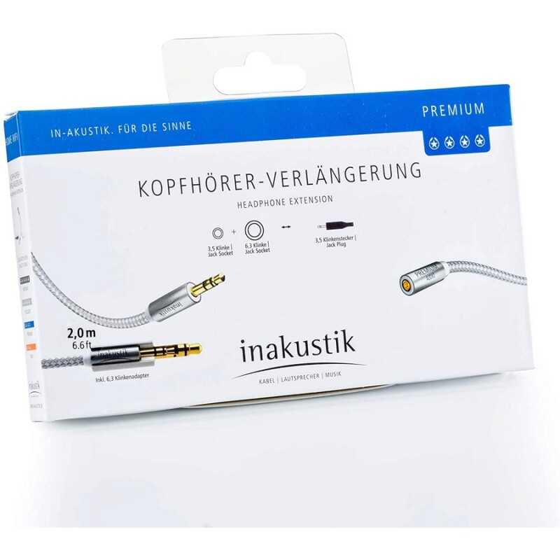 Кабель межблочный Inakustik Premium Extension Audio Cable, 2m, 3.5mm jack<>3.5mm jack(F)+6,3 jack adapter, 00410202